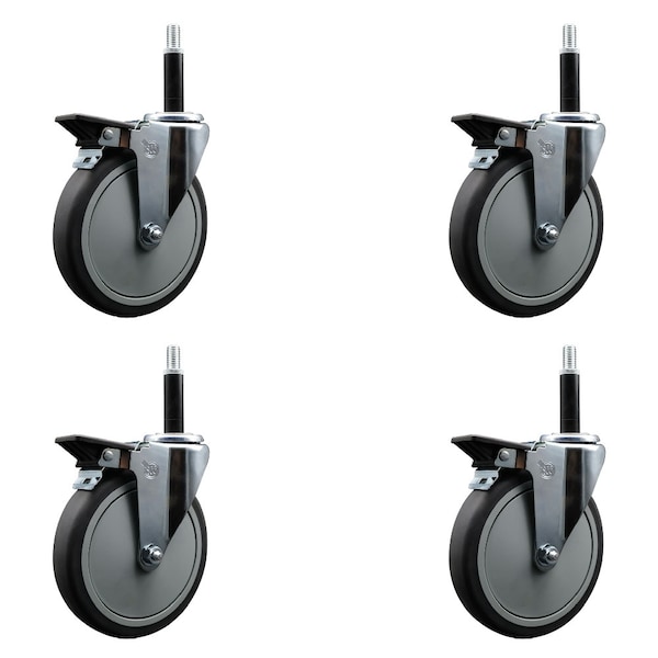 6'' Thermoplastic Rubber Swivel 3/4'' Expanding Stem Caster Set with Brake, 4PK
